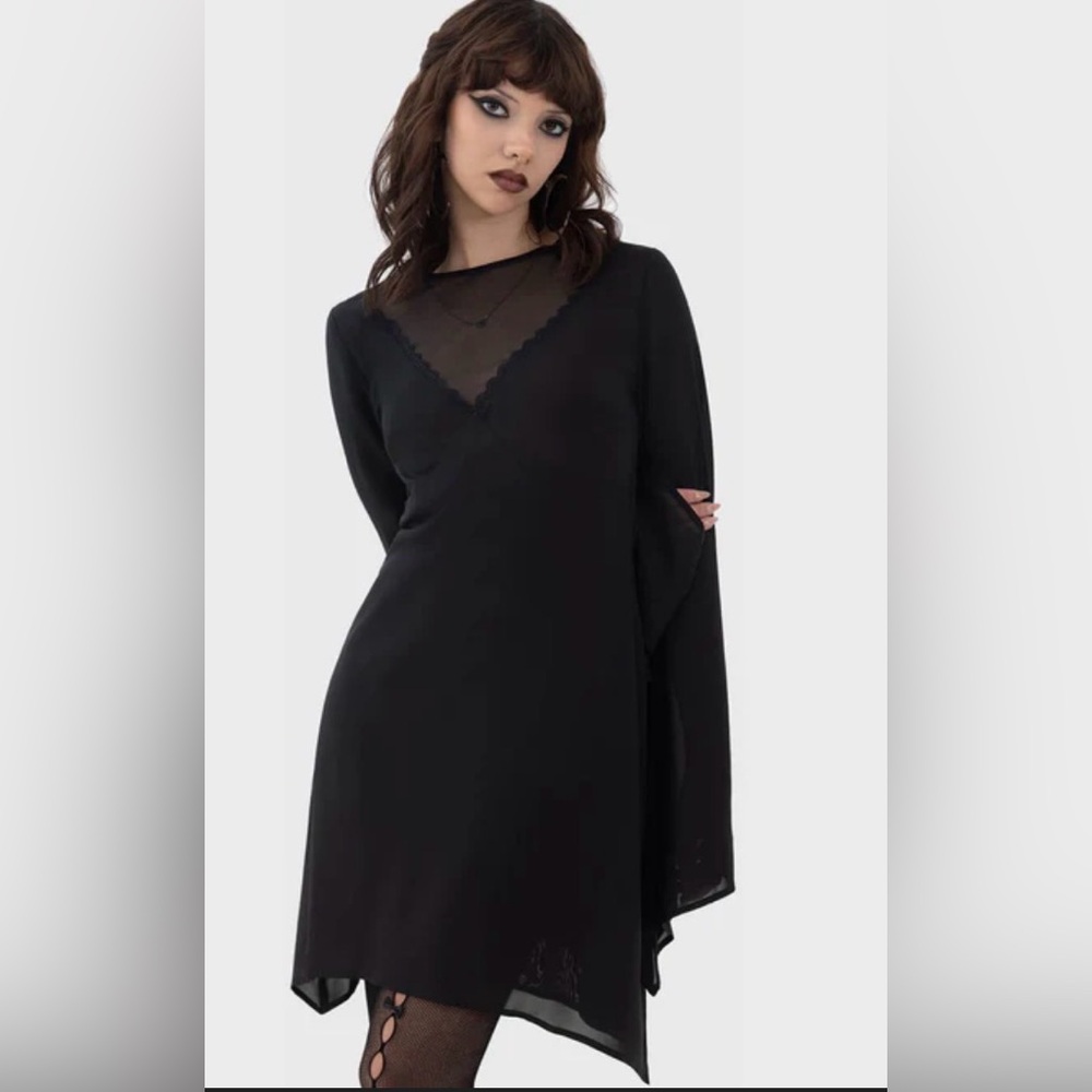 Killstar 🖤 Last Dusk 🌙 Black Long Sleeve Dress with Sheer V-Inset 🖤